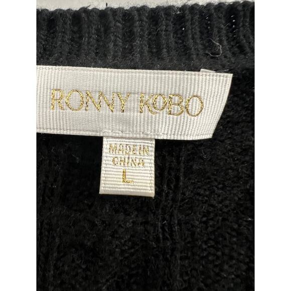 Ronny Kobo Jaelyn Jewel Embellished Buttons Cableknit Sweater Cardigan Black L - Picture 5 of 7